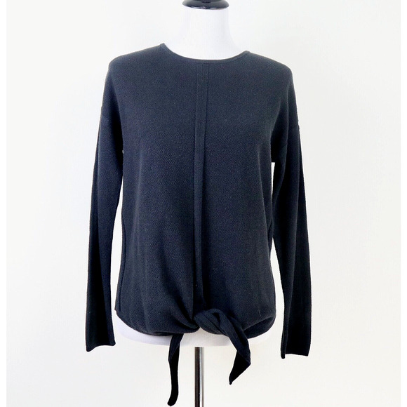 J Jill Size S Tie Front Cotton Blend Sweater Textured Fine Knit Black - Picture 2 of 9